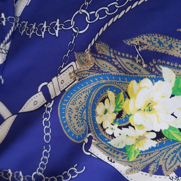 Soho Jeans. Unique Elegant Blue Chain/Belt & Floral Print Women's Top Size L - Picture 4 of 16